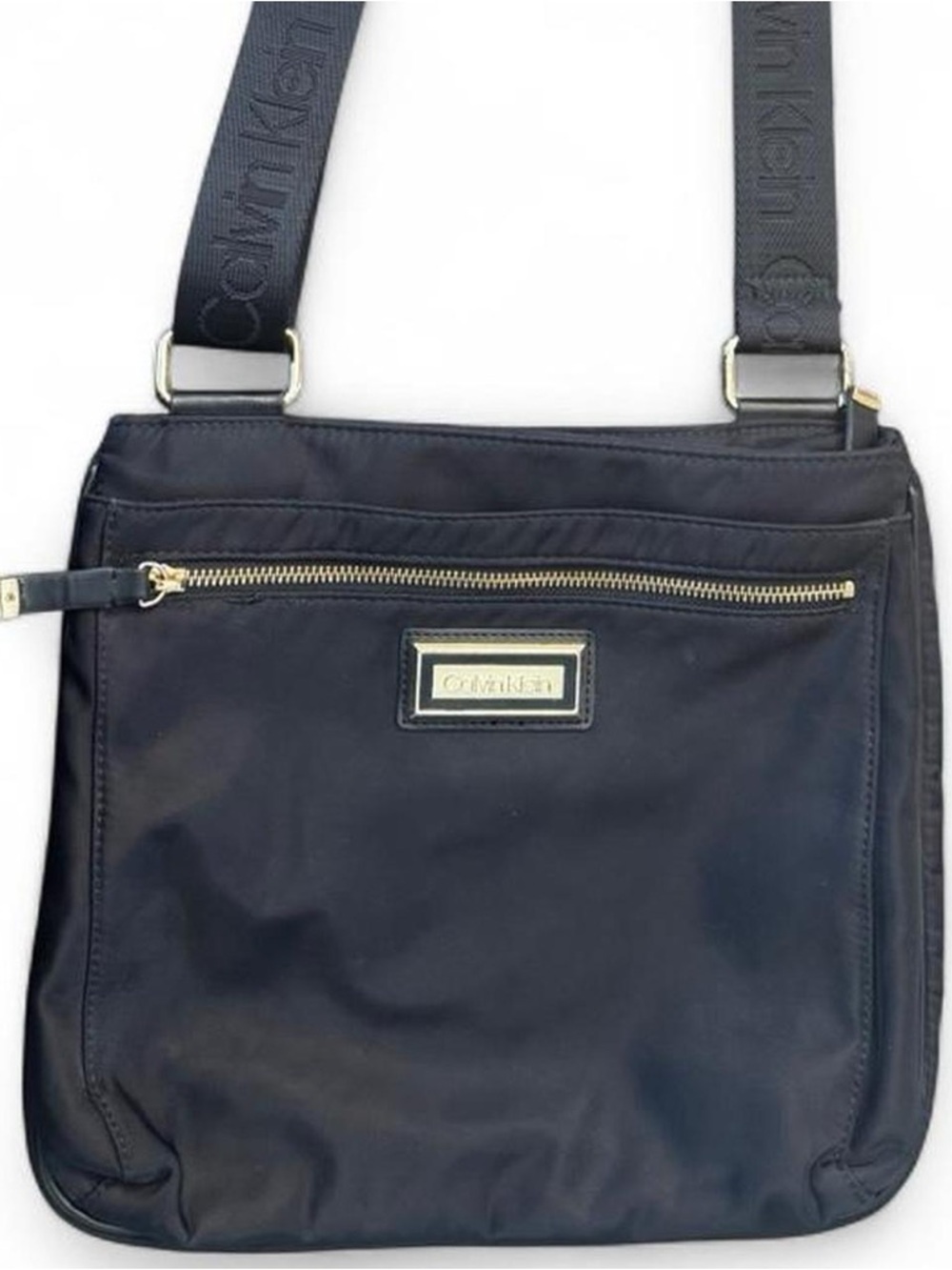 Calvin Klein Black Nylon Logo Strap Crossbody Bag with Gold Hardware